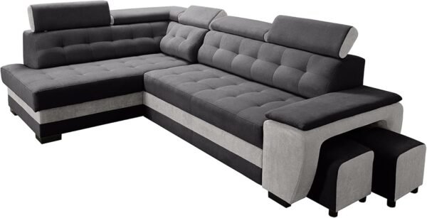 Grand canapé d'angle Convertible avec Coffre de Rangement et Deux tabourets – Image 3