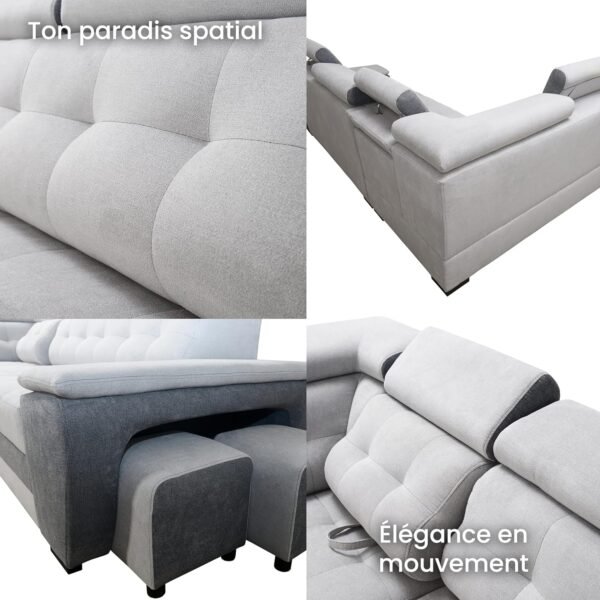 Grand canapé d'angle Convertible avec Coffre de Rangement et Deux tabourets – Image 10